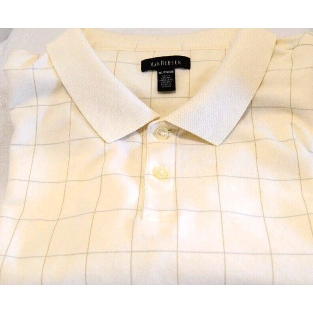 Van Heusen Men's XXL Short Sleeve Polo Shirt Yellow/Beige Check Cotton Blend